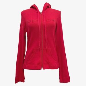 Vintage Bebe Full Zip Rhinestone Logo Hoodie Red‎ Y2K McBling USA Made Large
